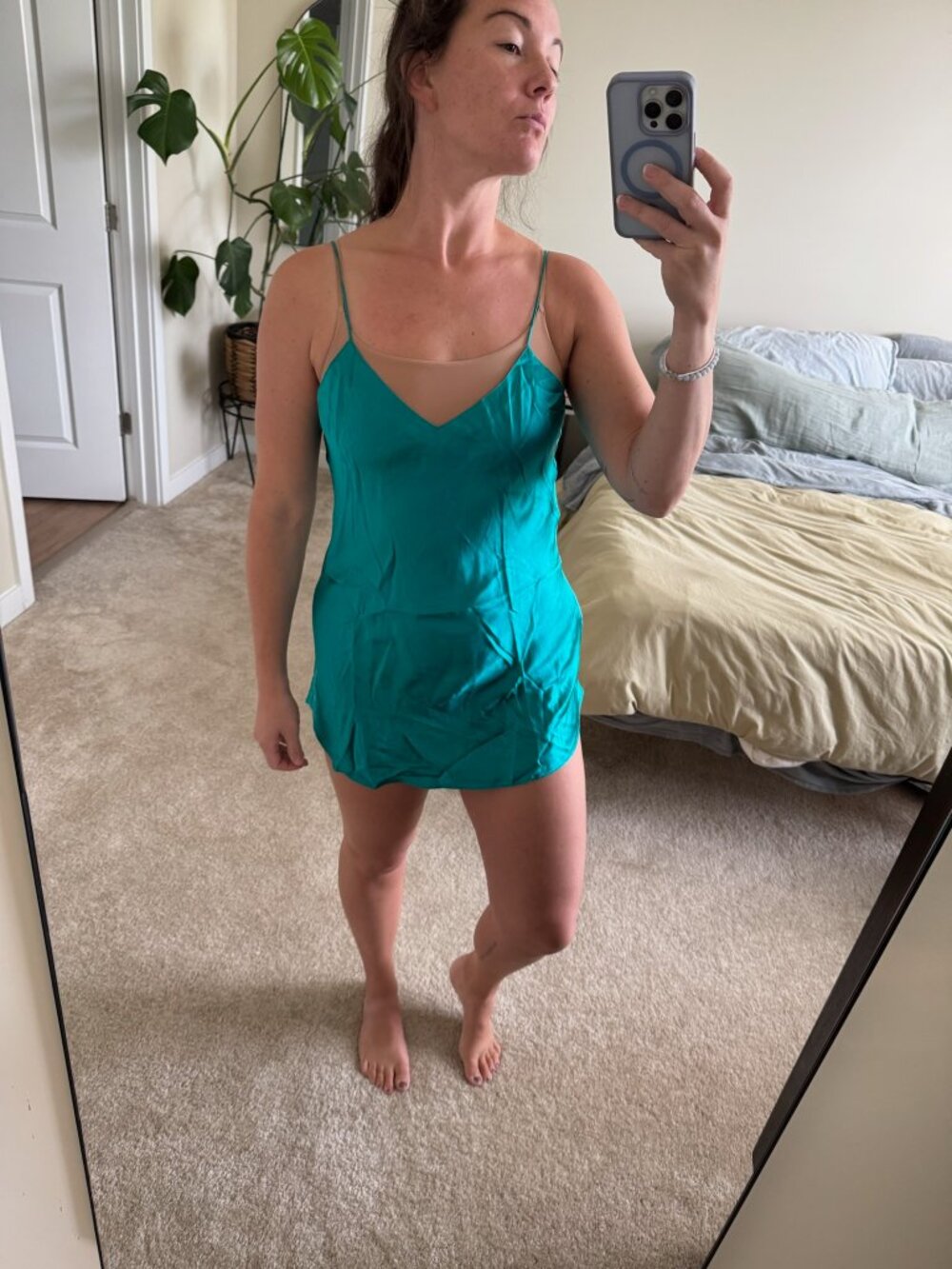 Vintage Victoria's Secret Silk Teal Blue Mini Slip Dress Size Large